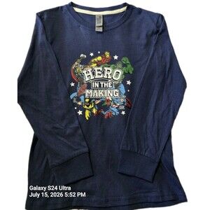 Instant Message Marvel Hero in the Making Graphic Blue Long Sleeve Tee Teen M